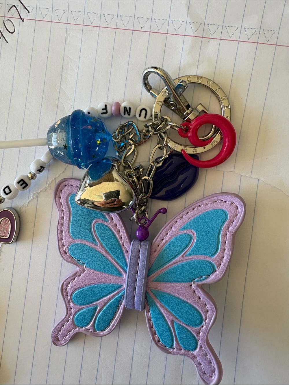 New York & Company Pink and Blue Butterfly Bag Charm Keychain